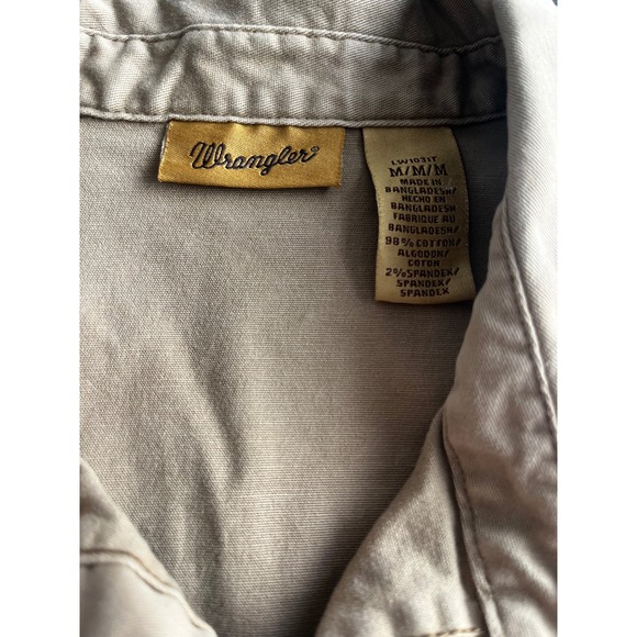 Wrangler Womens Western Pearl Snap Shirt Tan Cotton Stretch Cowgirl Medium - Picture 2 of 14